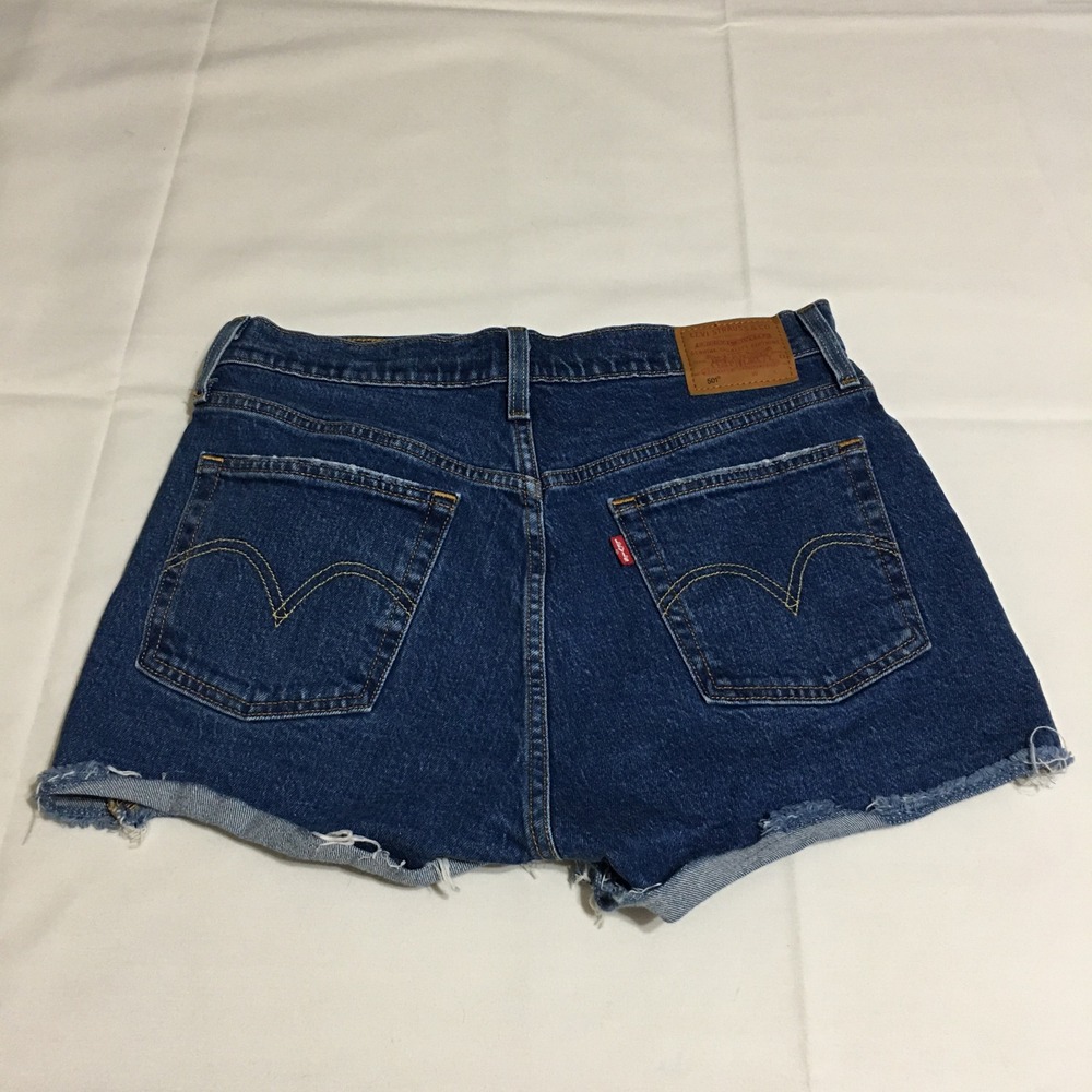 Levi's 501 Premium Original Shorts Women 29 Blue Denim Cut Off Button Fly Big E